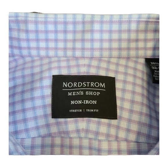 𝅺NORDSTROM Stretch Trim Fit Button Down Plaid Shirt Size 16 1/2 32-33 - Picture 4 of 6